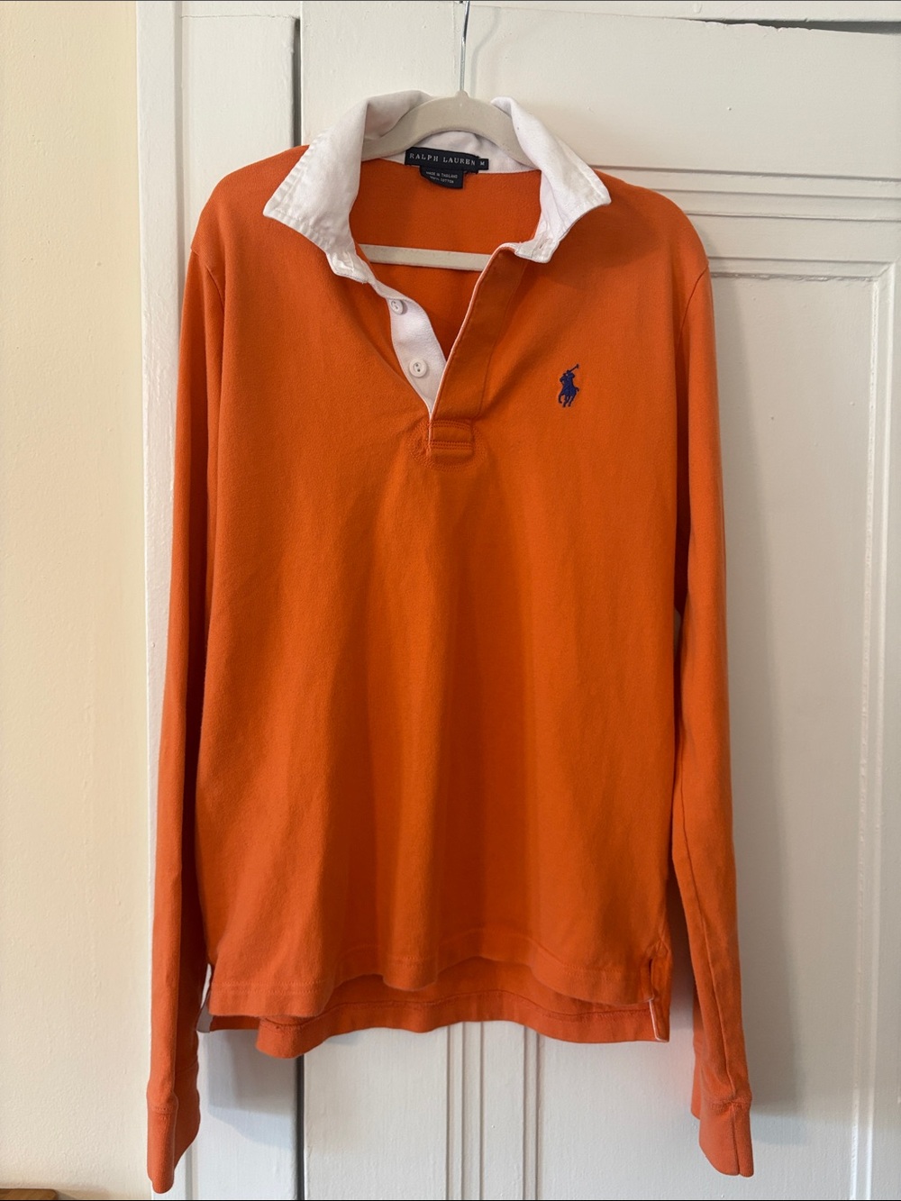 Ralph Lauren 100% Cotton Orange Long-Sleeve Rugby Shirt with White Collar